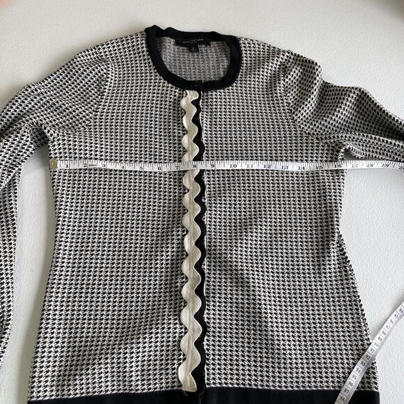 Ann Taylor Cardigan Sweater Black White Houndstooth Hidden Button Up Womens SP - Picture 8 of 11